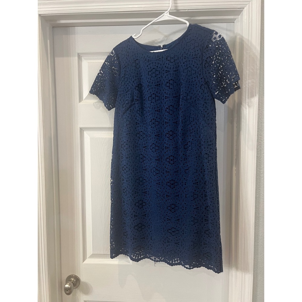 Ann Taylor Navy Blue‎ Lace Overlay Dress Short Sleeve Cocktail Size 4